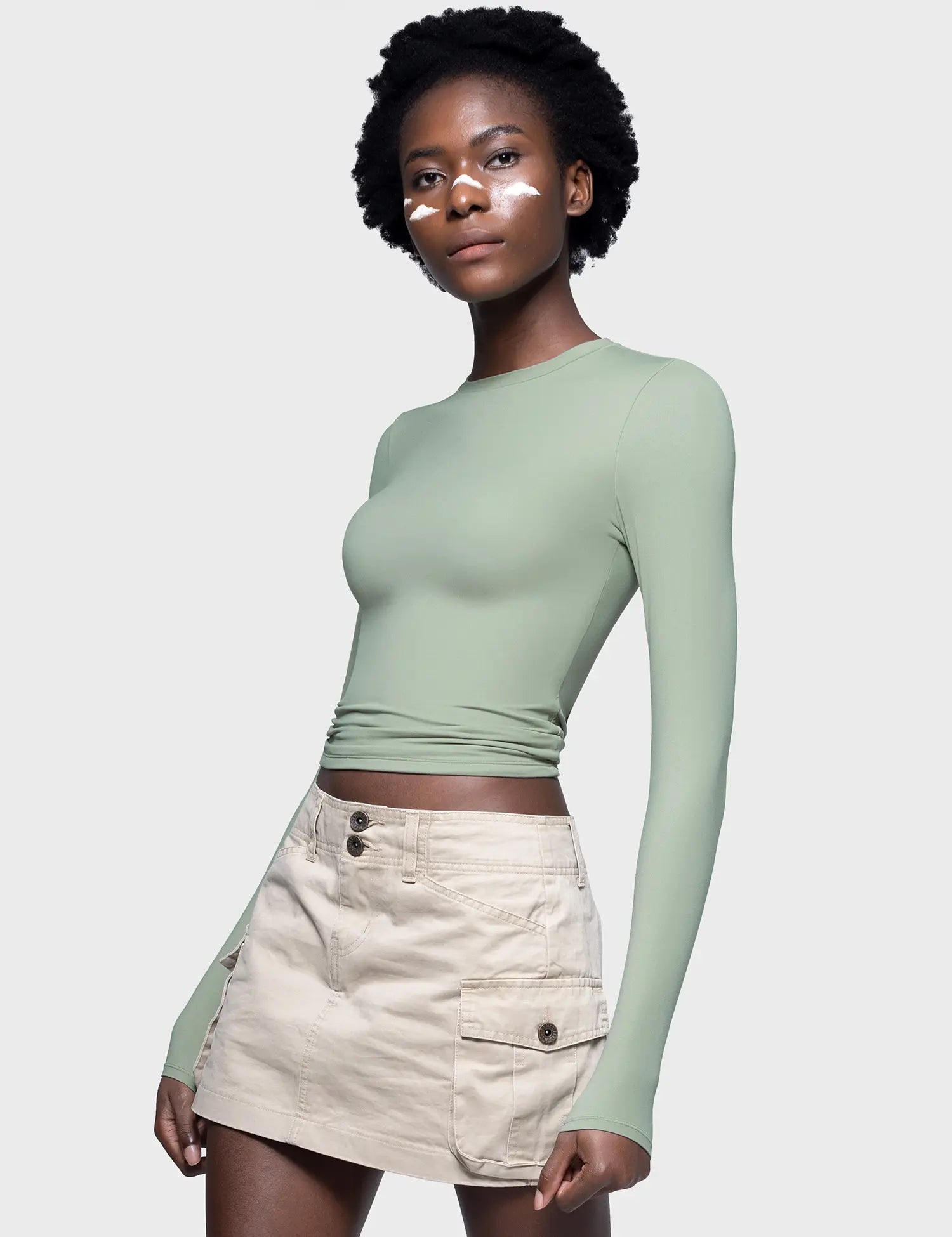 PUMIEY Long Sleeve Basic Tee Women's Crew Neck Slim Fit Tops Streetwear Minimalist Double Layer Compression Tee Casual Cloud Going outfits Office Outfits Women Elegant Classy tops Cute Fall outfits Summervibes summerwins