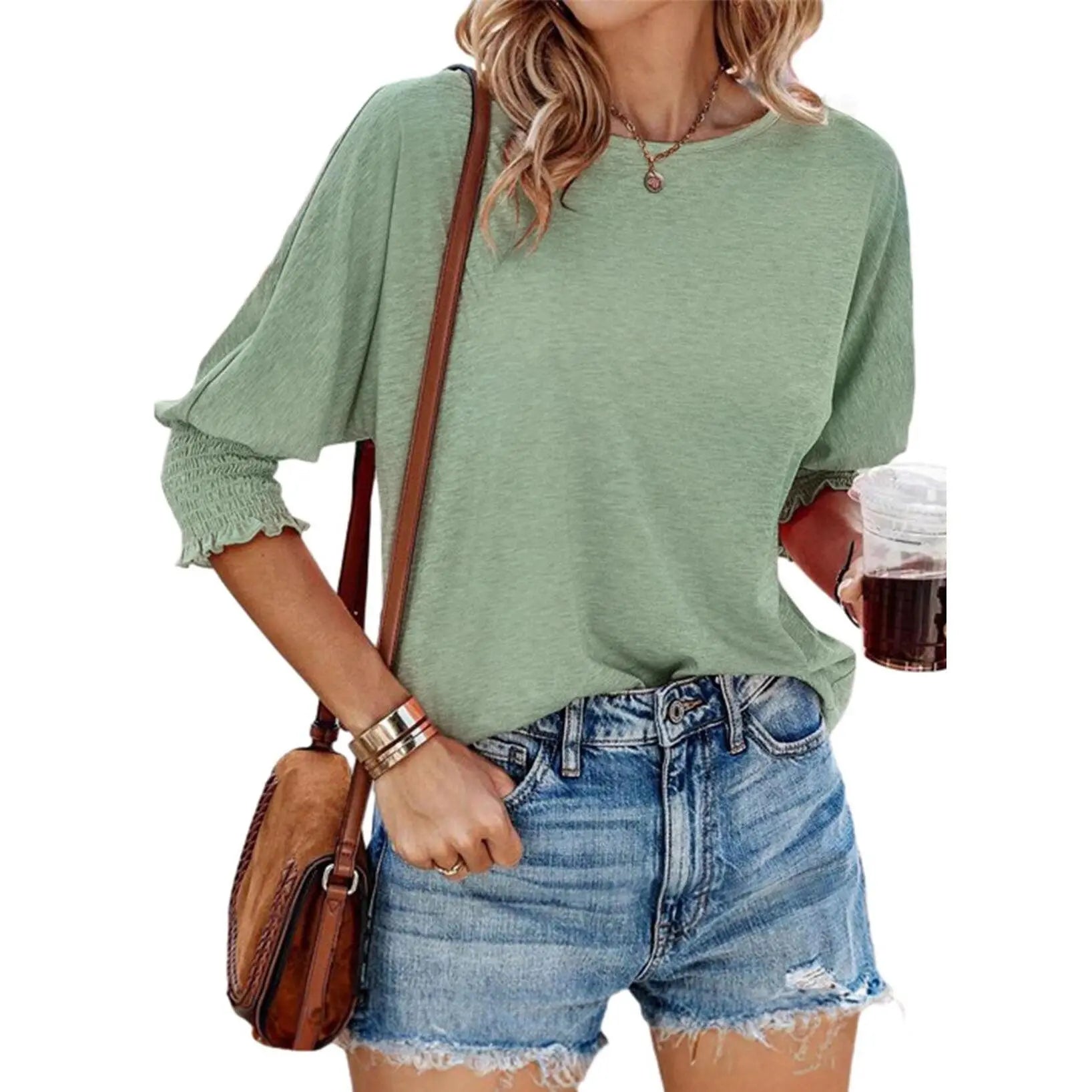 Dokotoo Women's 3/4 Sleeve T-Shirts Cute Crewneck Casual Blouses