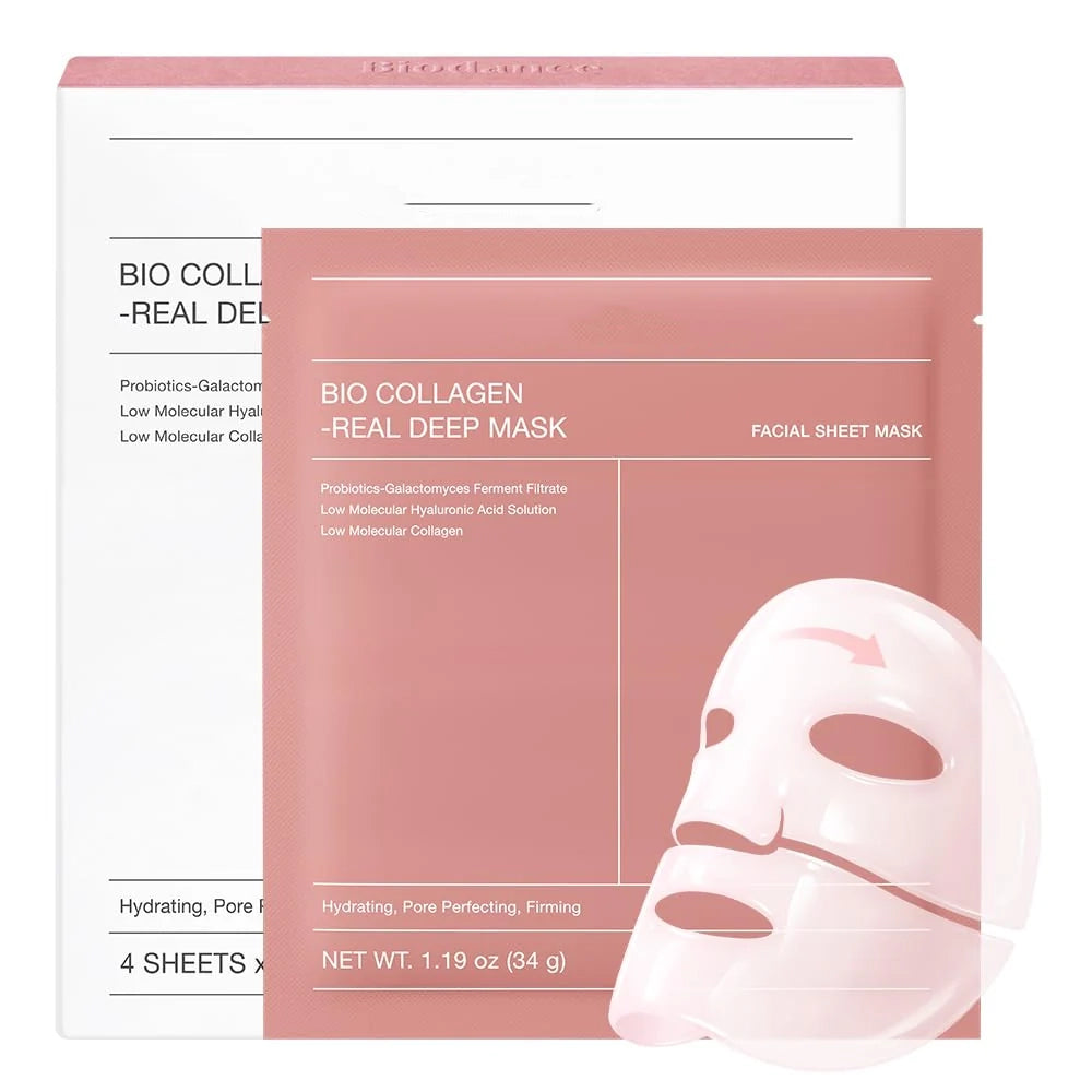 Bio-Collagen Real Deep Mask, Hydrating Overnight Hydrogel Face Mask, Pore Minimizing, Elasticity, Plumping, Travel Essentials & Self Care Gifts for Women, Korean Skin Care | 1.19oz(34g) x 4ea