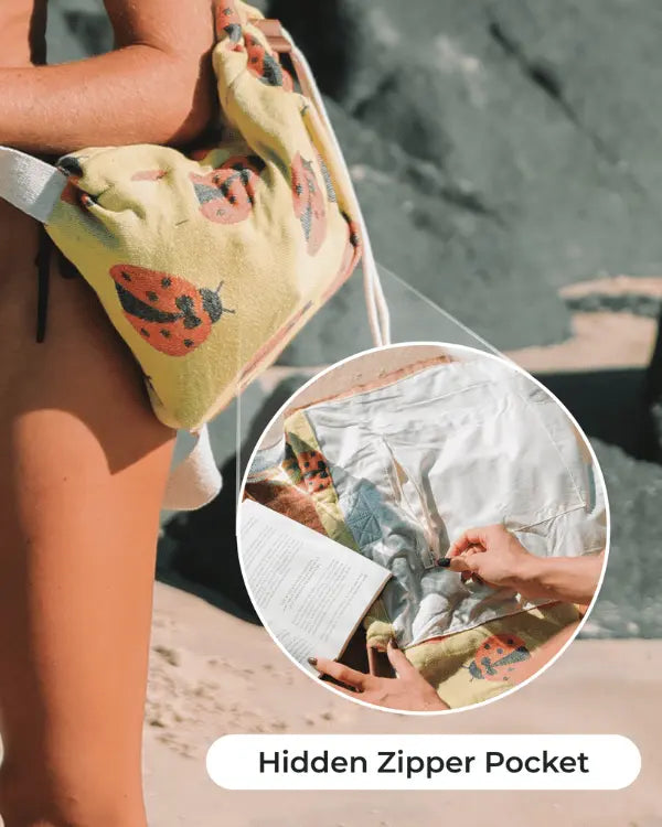 🏖️ 2-in-1 Turkish Cotton Towel Bag with Inner Zip Pocket & Sand-Repelling Fabric
