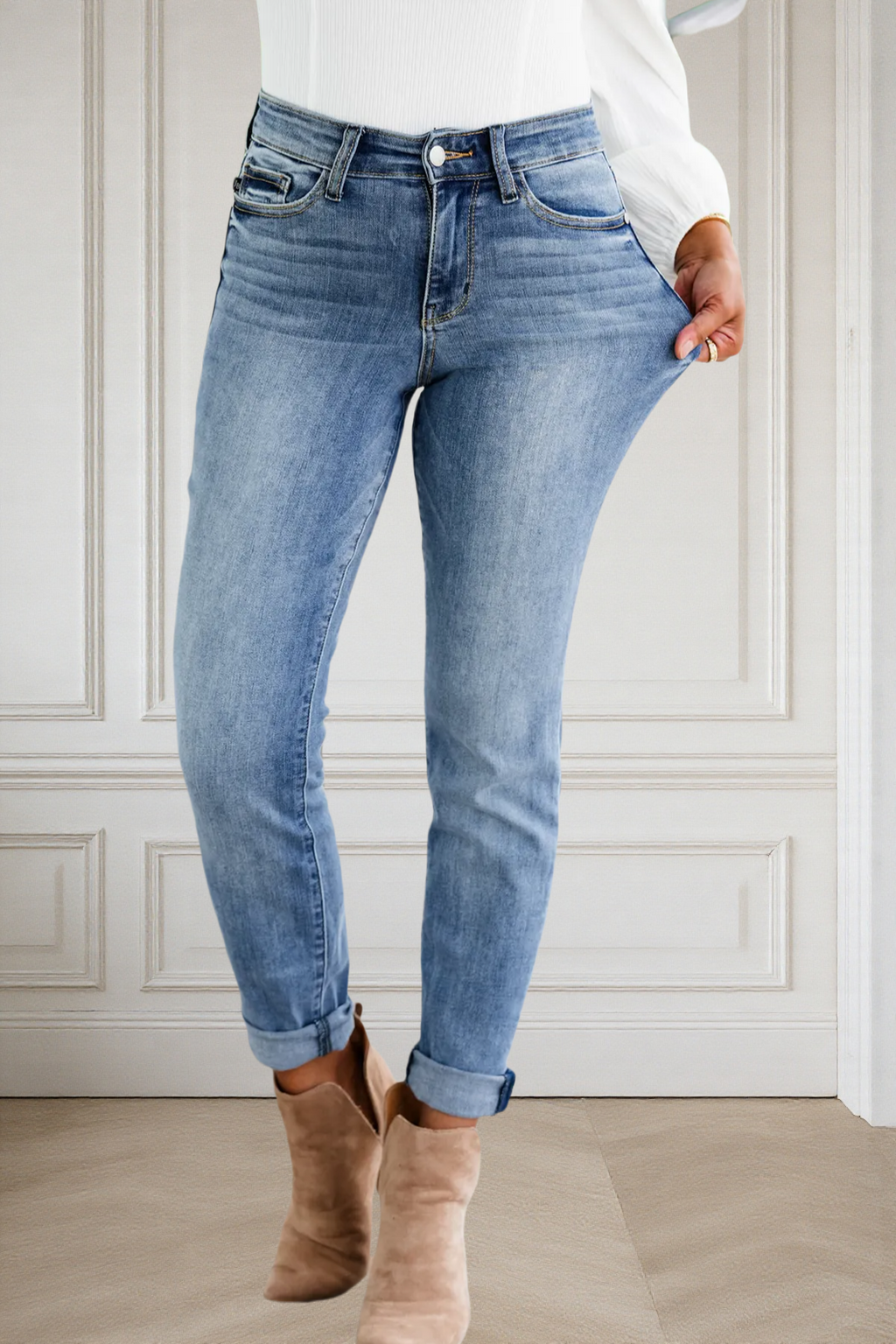 Tummy Control Cuffed Slim Fit Jeans