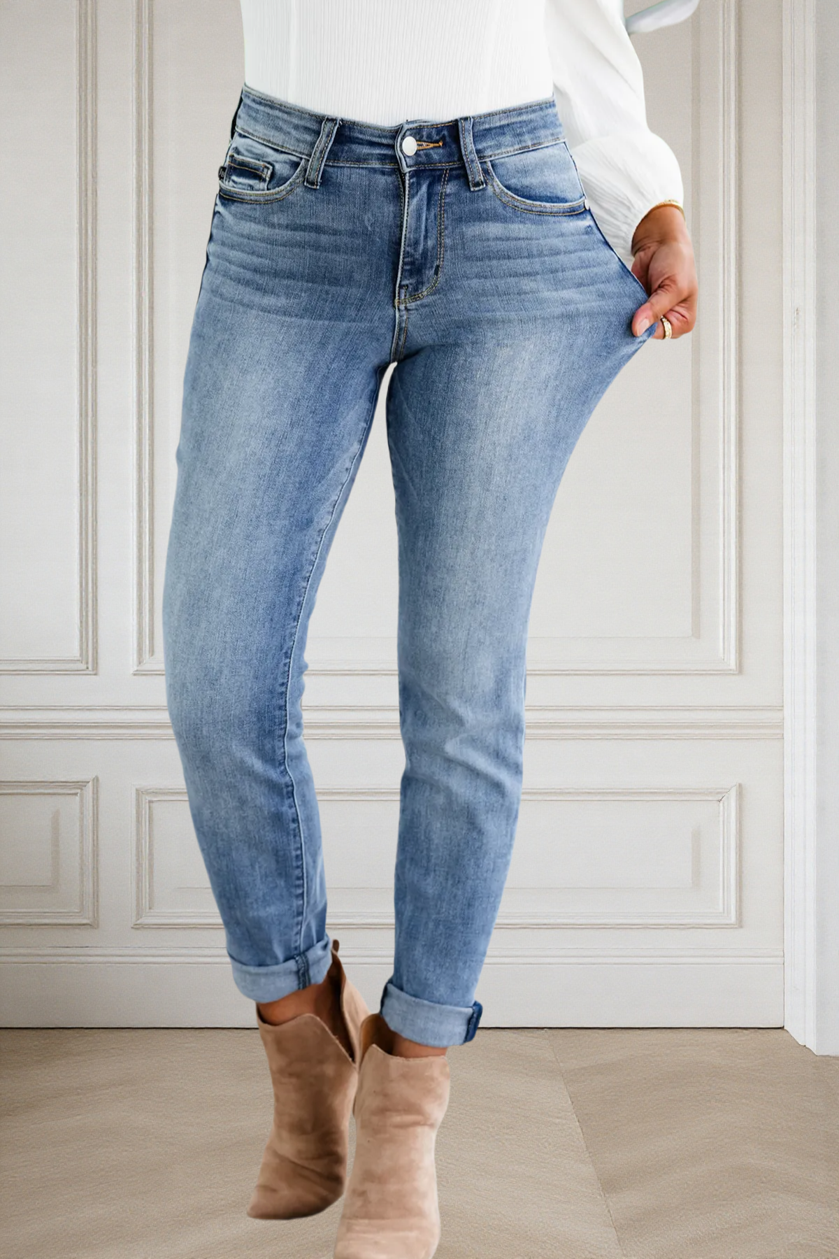 Tummy Control Cuffed Slim Fit Jeans