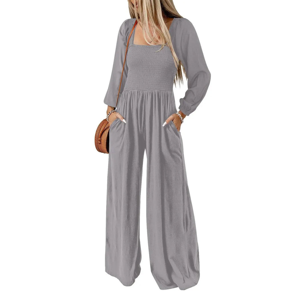 Dokotoo Women's Casual Loose Overalls Jumpsuits One Piece Long Sleeve Wide Leg Long Pant Rompers With Pockets