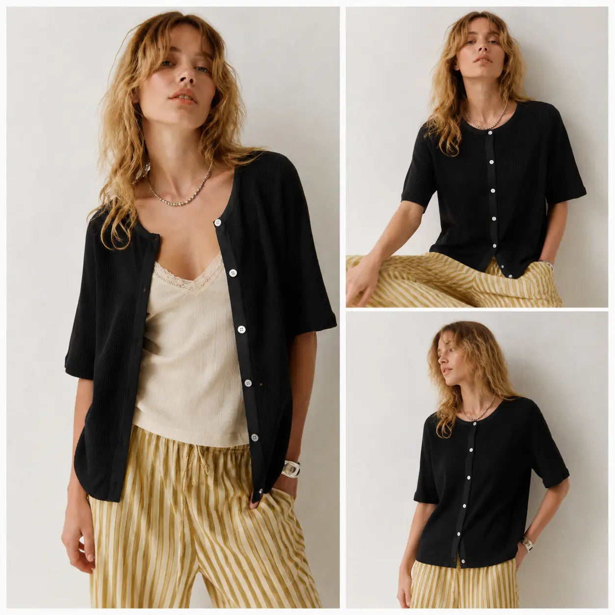 Tanming Women's Short Sleeve Cardigan Sweater - Crew Neck, Soft Ribbed Knitting Fabric, Button-Down, Fitted, Lightweight Breathable Clothes for Casual Office, Spring Summer Layering Cover Up (Women's Tops) #SpringStatements,summerwins