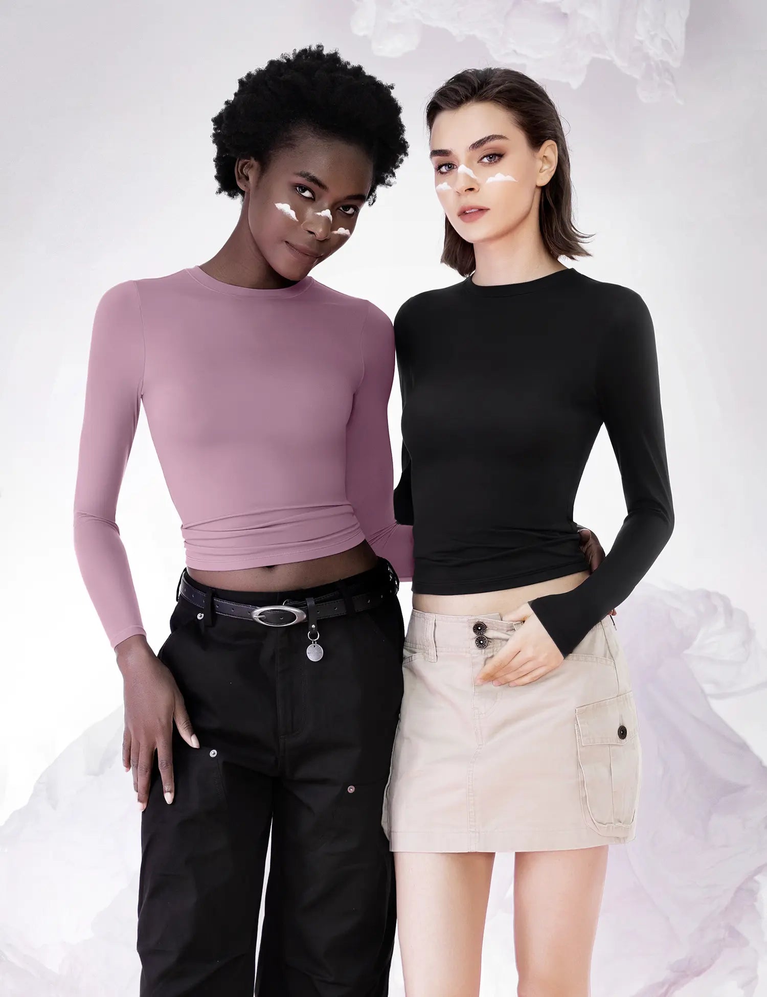 PUMIEY Long Sleeve Basic Tee Women's Crew Neck Slim Fit Tops Streetwear Minimalist Double Layer Compression Tee Casual Cloud Going outfits Office Outfits Women Elegant Classy tops Cute Fall outfits Summervibes summerwins