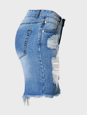 Ripped High Waist Denim Skirt