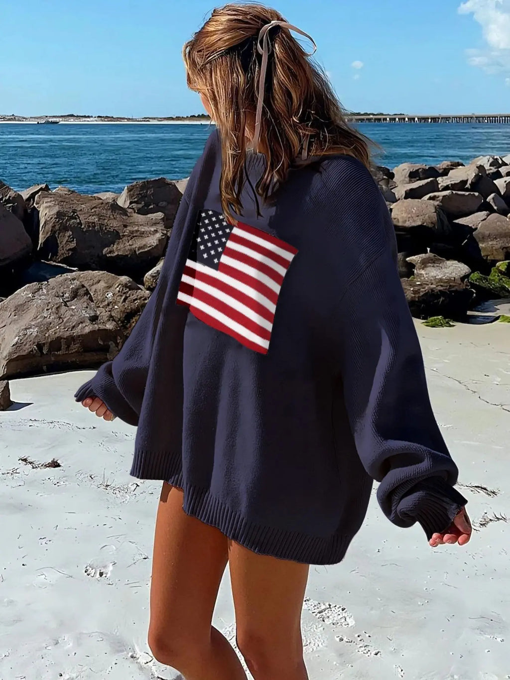 Women's Striped Print Drop Shoulder Oversized Crewneck Sweater, Street Casual Long Sleeve Round Neck Jumper for Spring & Fall, Women's Knitwear for Everyday Wear, Womenswear
