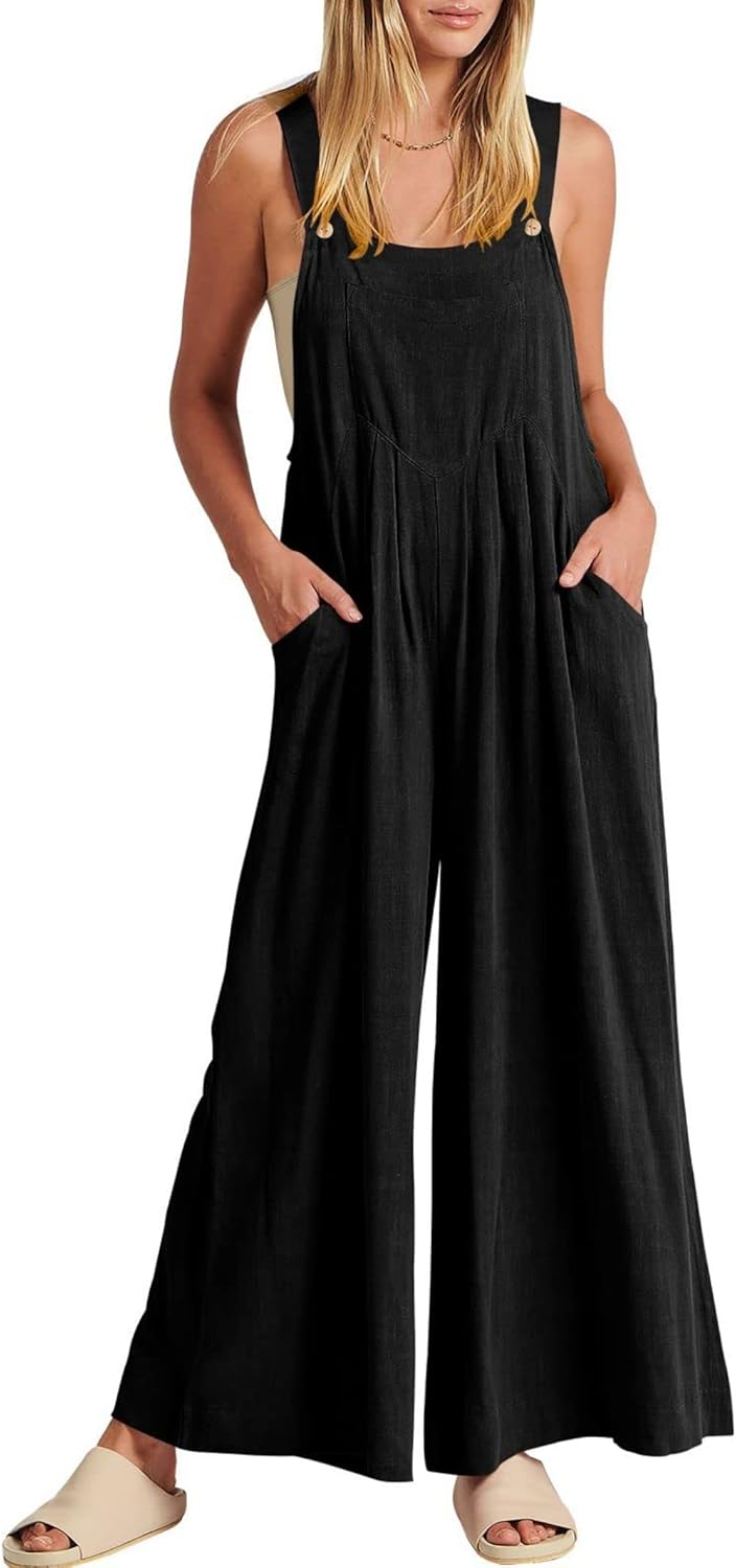 Jumpsuits for Women Long Bib Pants Wide Leg Jumpsuits Baggy Casual Rompers Onesies Sleeveless Jumpsuit With Pockets