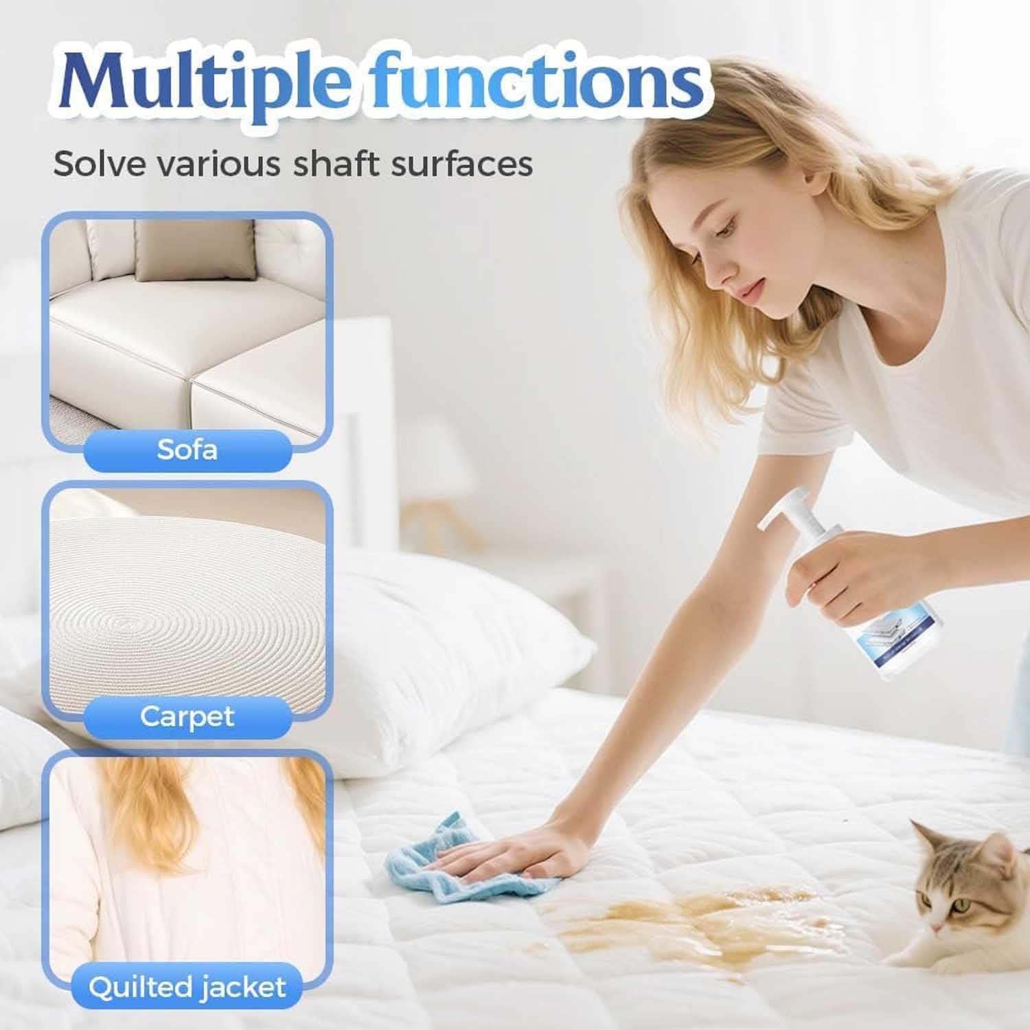 Mattress Stain Remover For Bed & Fabric,Powerful Mattress Dry Cleaning Foam,No-Scrub Fabric Spot Remover For Yellow Stain,Gentle Spot Treatment,For Mattress,Couch,Rug,Carpet, Upholstery Stains