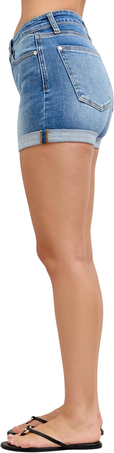 Mid Rise Cuffed Slim Denim Shorts