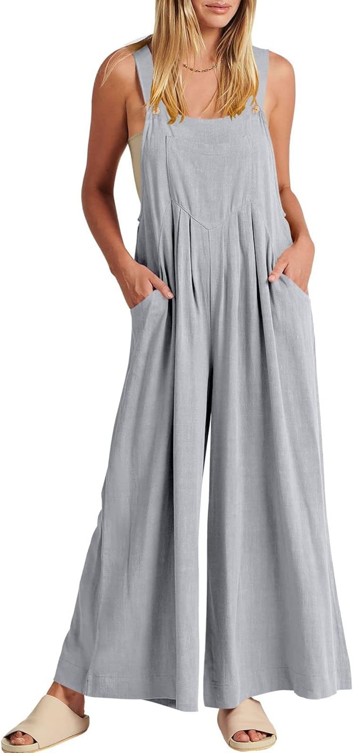 Jumpsuits for Women Long Bib Pants Wide Leg Jumpsuits Baggy Casual Rompers Onesies Sleeveless Jumpsuit With Pockets