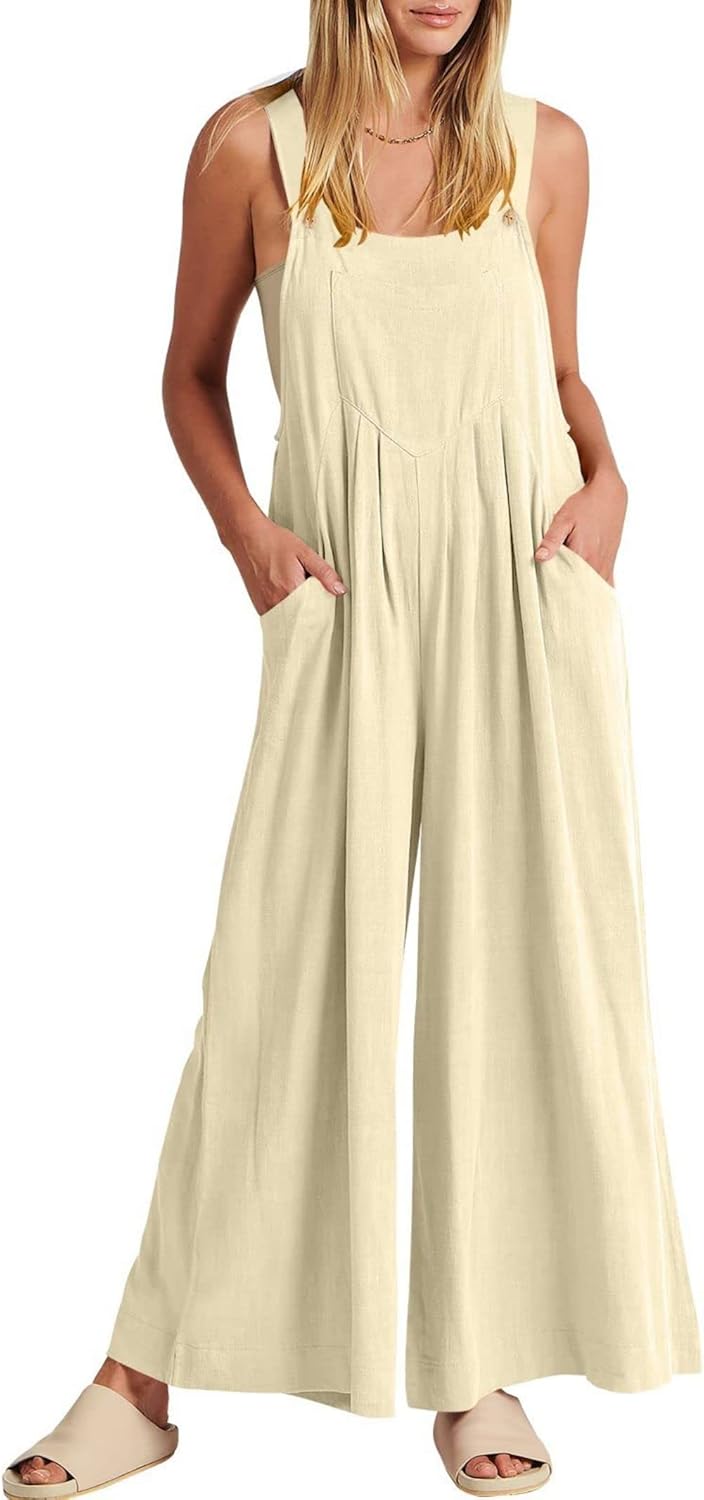 Jumpsuits for Women Long Bib Pants Wide Leg Jumpsuits Baggy Casual Rompers Onesies Sleeveless Jumpsuit With Pockets