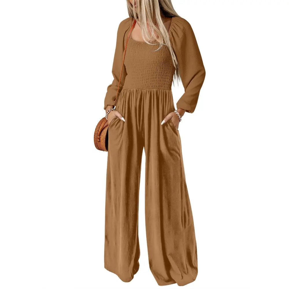 Dokotoo Women's Casual Loose Overalls Jumpsuits One Piece Long Sleeve Wide Leg Long Pant Rompers With Pockets