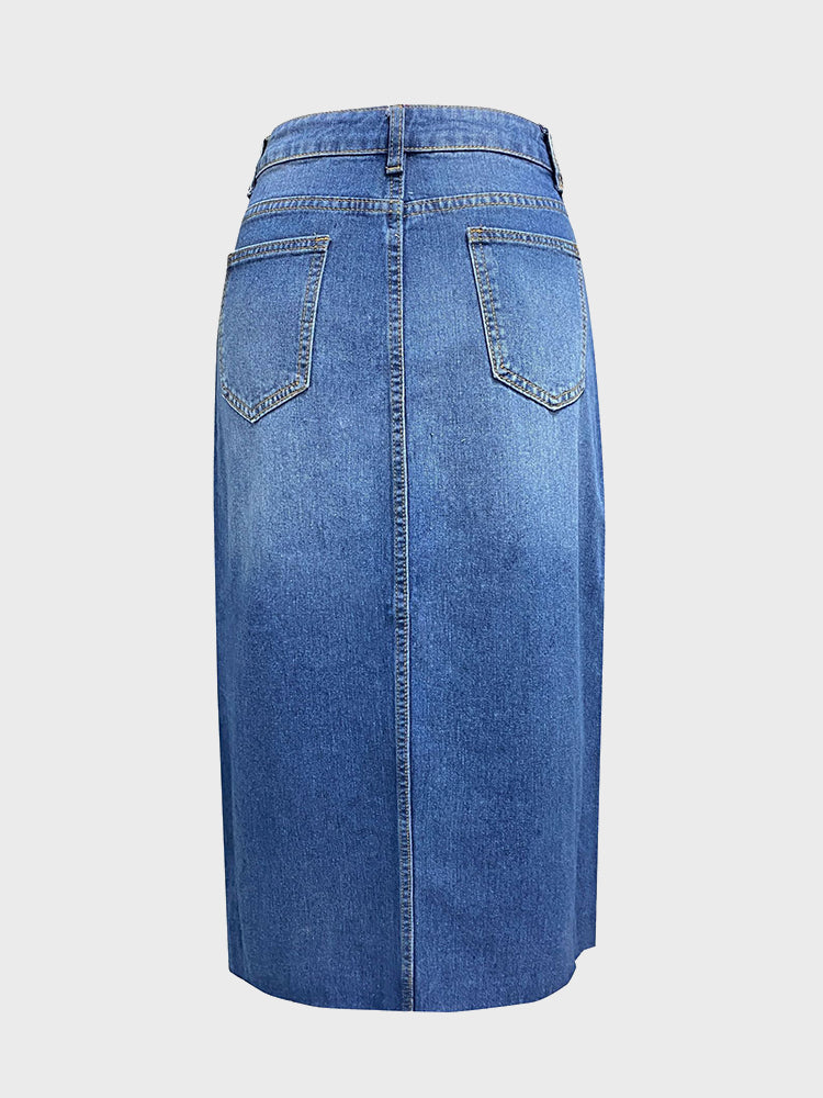 Cross-Border High Waist A-Line Denim Skirt