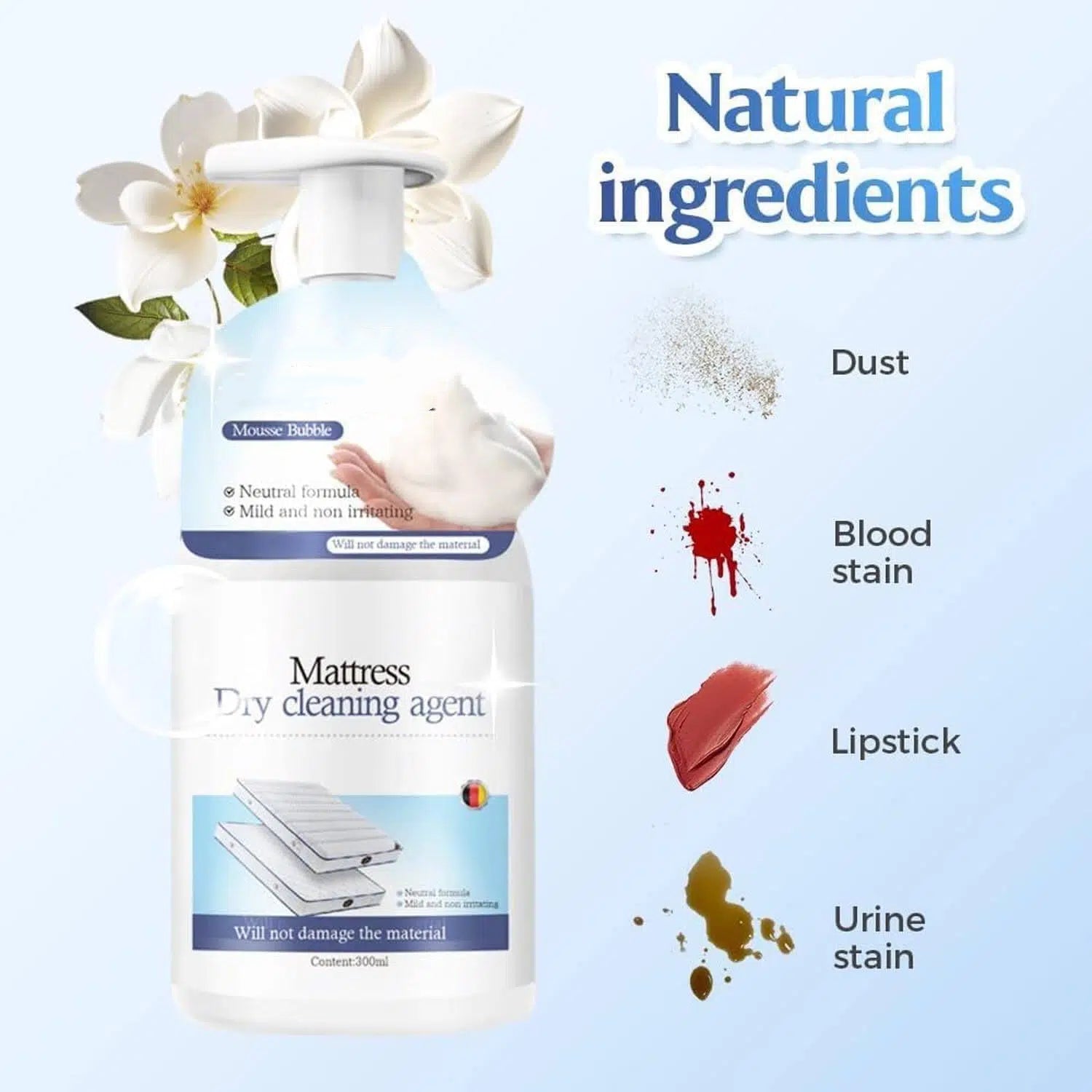 Mattress Stain Remover For Bed & Fabric,Powerful Mattress Dry Cleaning Foam,No-Scrub Fabric Spot Remover For Yellow Stain,Gentle Spot Treatment,For Mattress,Couch,Rug,Carpet, Upholstery Stains