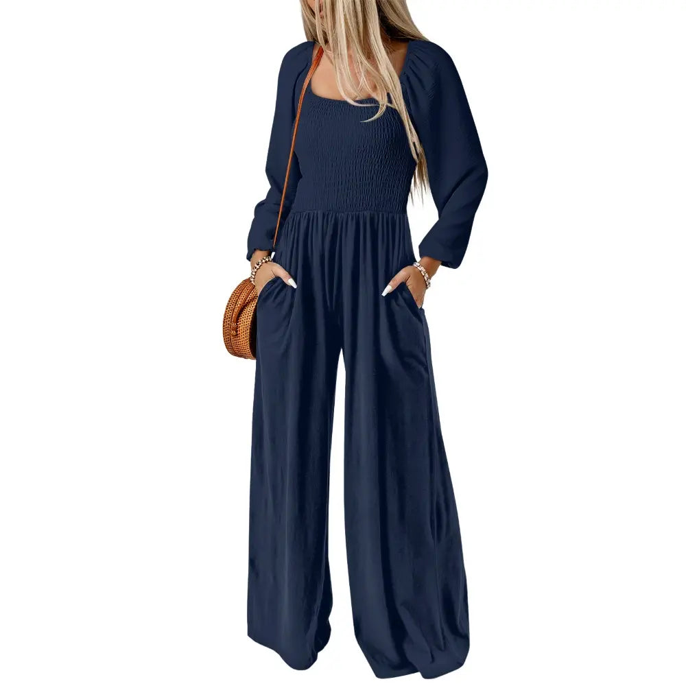 Dokotoo Women's Casual Loose Overalls Jumpsuits One Piece Long Sleeve Wide Leg Long Pant Rompers With Pockets