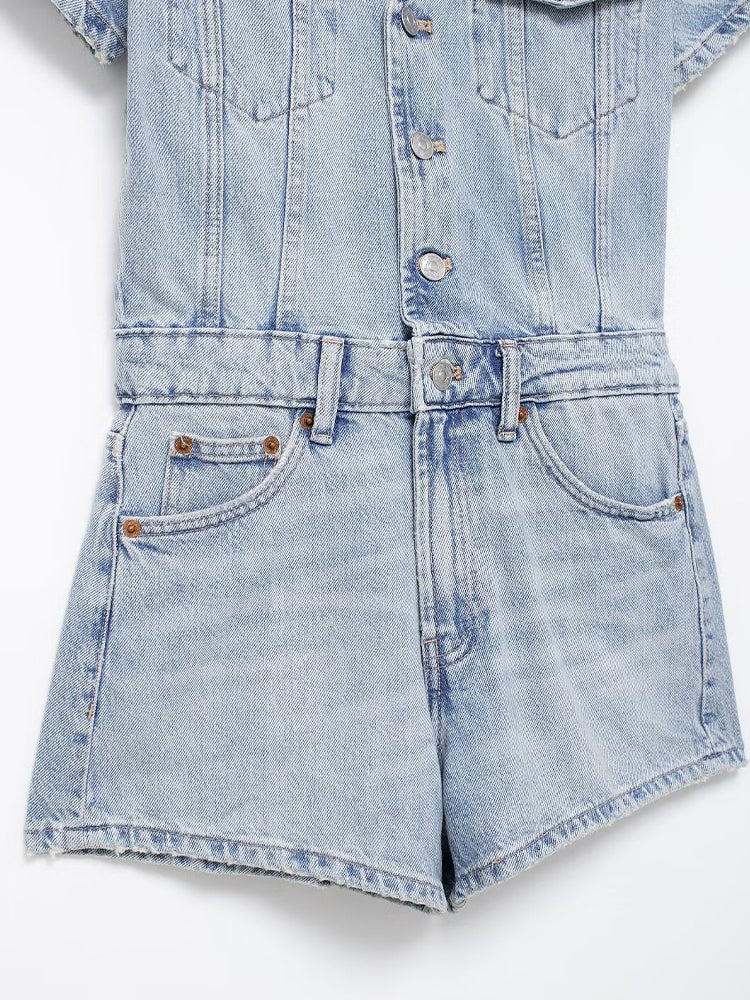 Euro Cross Denim Romper