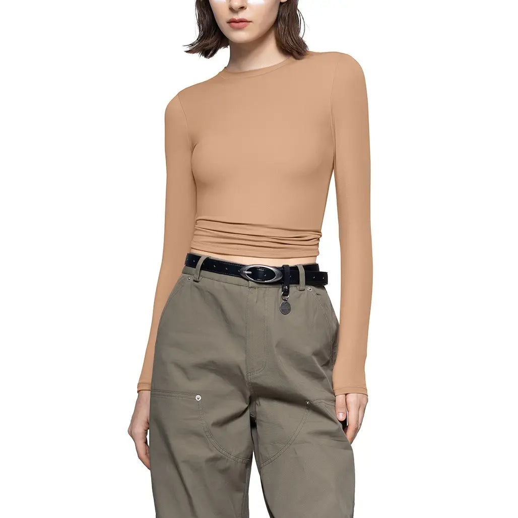 Long Sleeve Basic Tee Women's Crew Neck Slim Fit Tops Streetwear Minimalist Double Layer Compression Tee Casual Cloud Going outfits Office Outfits Women Elegant Classy tops Cute Fall outfits Summervibes summerwins