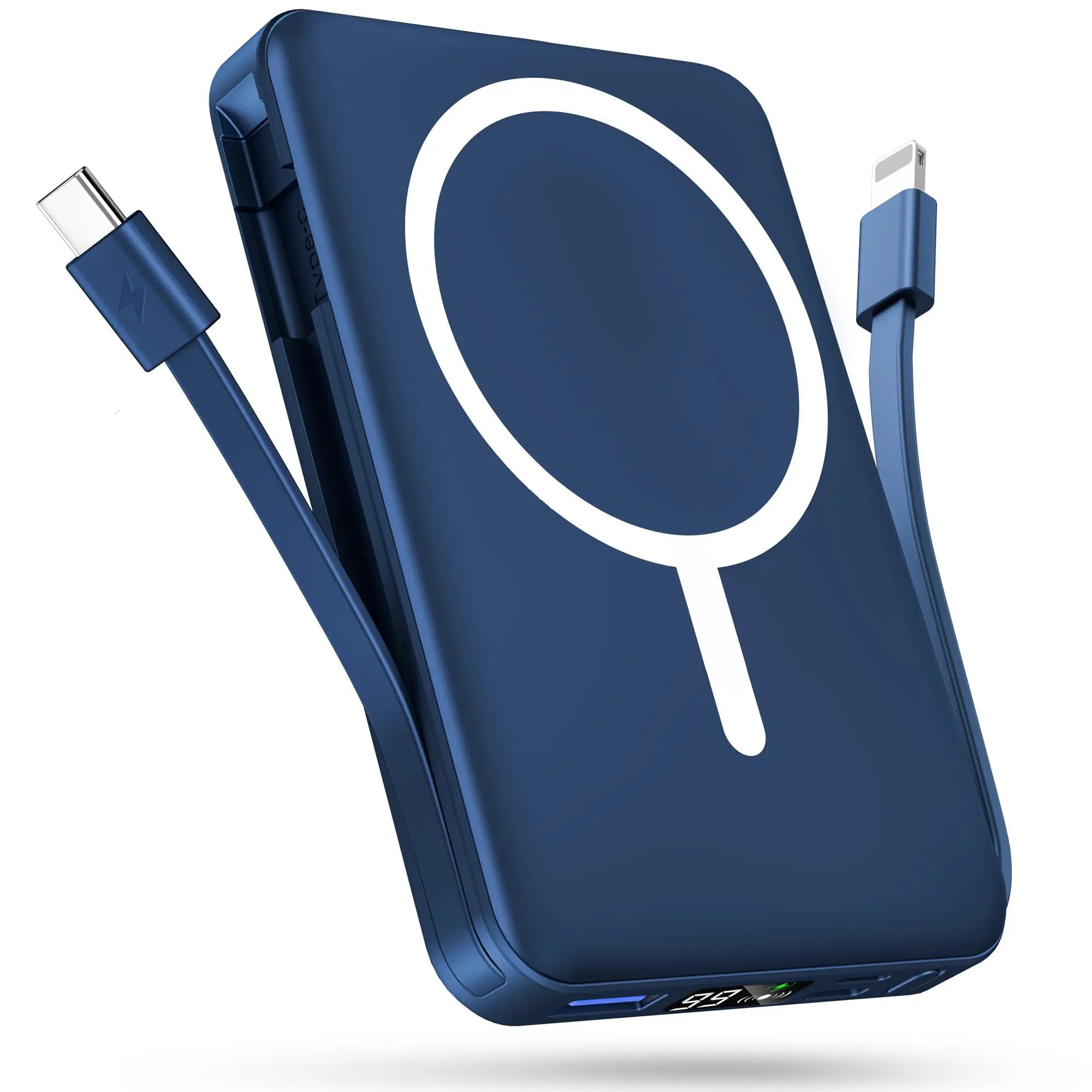 10000mAh Magnetic MagSafe Power Bank, Wireless Charger with LED Display, Dual USB-C & Lightning Cables, USB Output, Portable Mobile Device Accessories for iPhone 17/16/15/14/13/12 Series