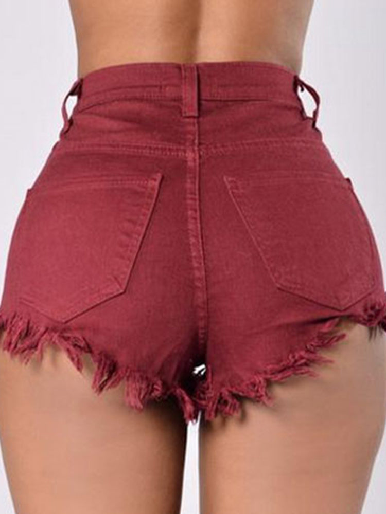 Elastic Denim Shorts