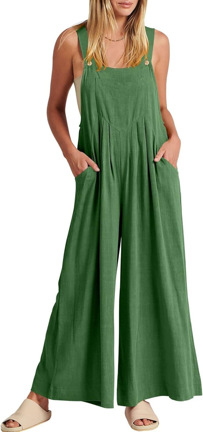 Jumpsuits for Women Long Bib Pants Wide Leg Jumpsuits Baggy Casual Rompers Onesies Sleeveless Jumpsuit With Pockets