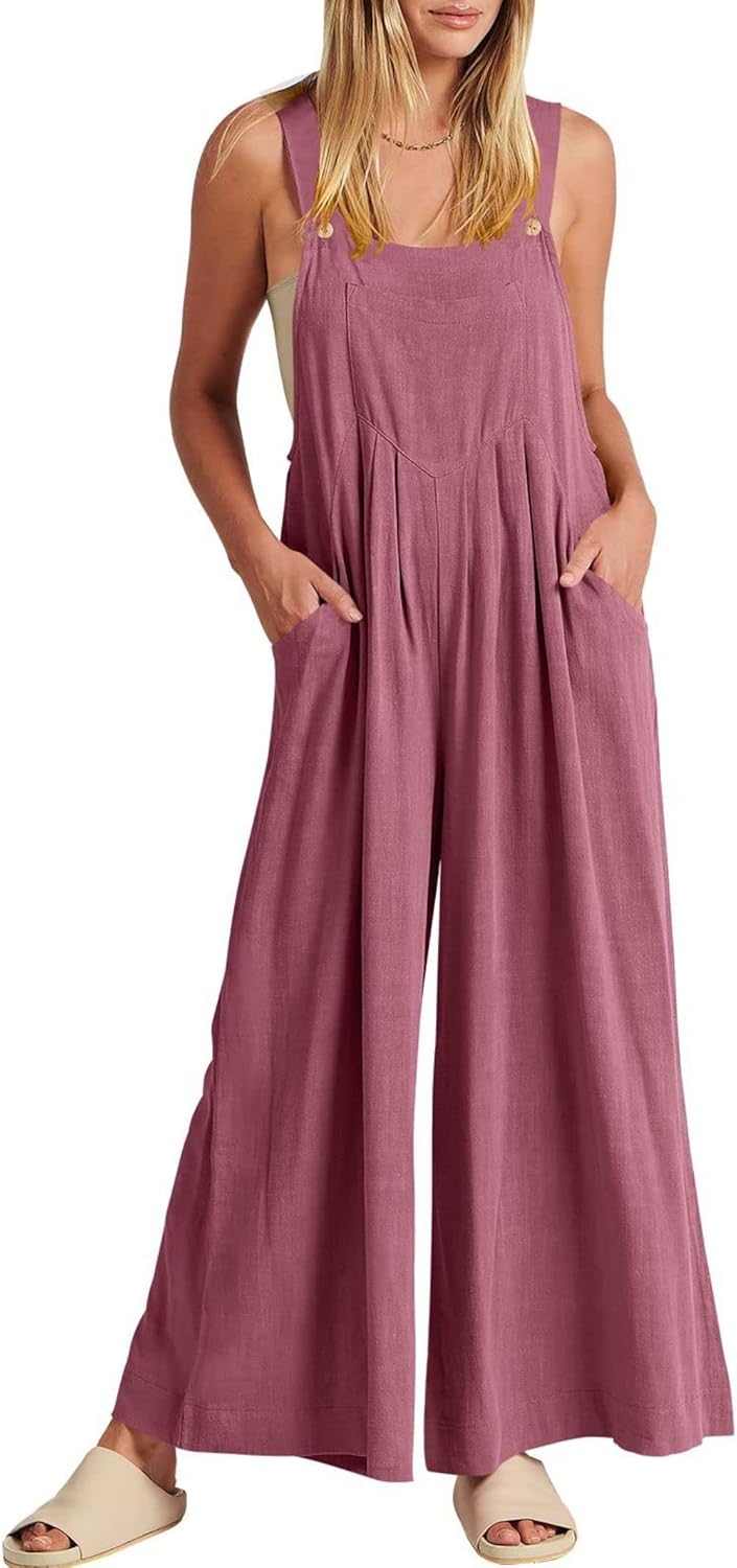 Jumpsuits for Women Long Bib Pants Wide Leg Jumpsuits Baggy Casual Rompers Onesies Sleeveless Jumpsuit With Pockets