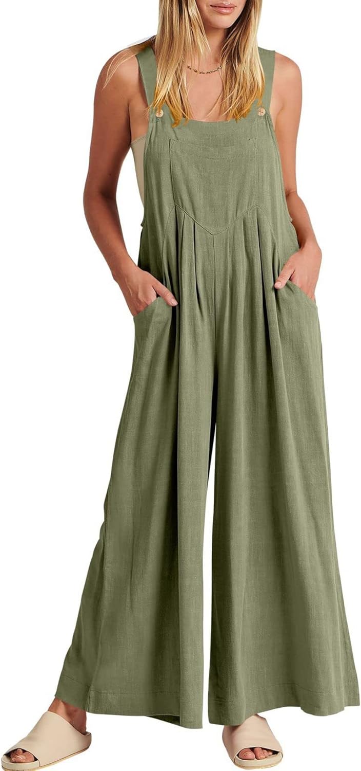 Jumpsuits for Women Long Bib Pants Wide Leg Jumpsuits Baggy Casual Rompers Onesies Sleeveless Jumpsuit With Pockets