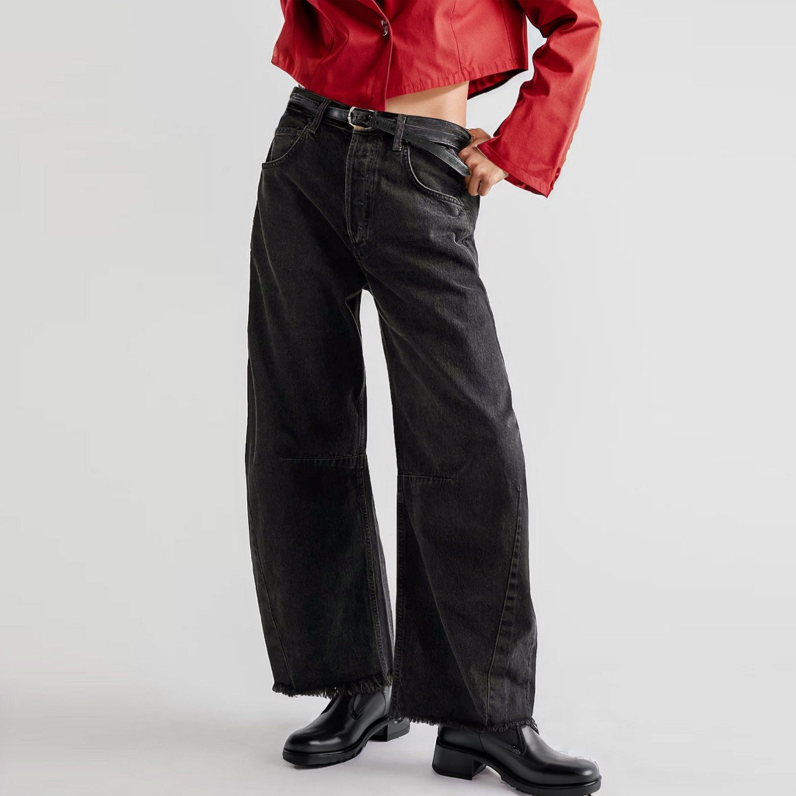 Cropped Jeans for Women y2k Aesthetic Solid Color Low Waist Baggy Denim Trousers 2000s Fashion Boyfriend Tapered Pants