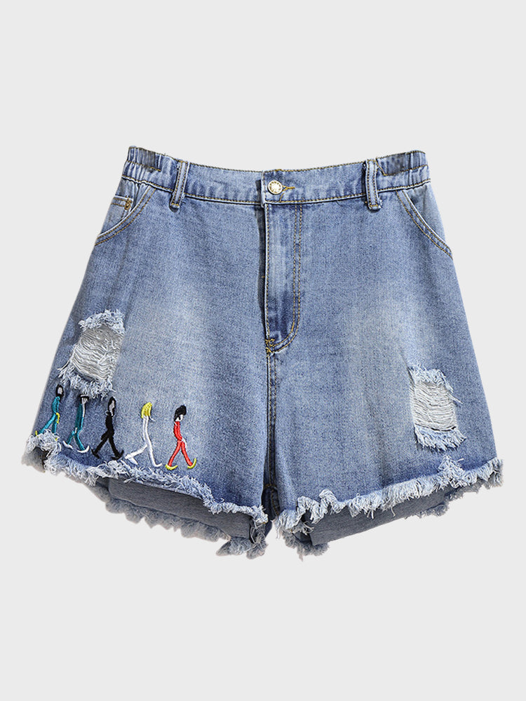 Plus Size Ripped Raw Edge Shorts