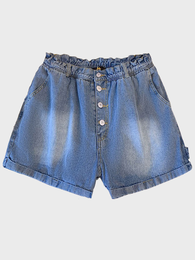 Plus Size Elastic Waist Wide Leg Denim Shorts