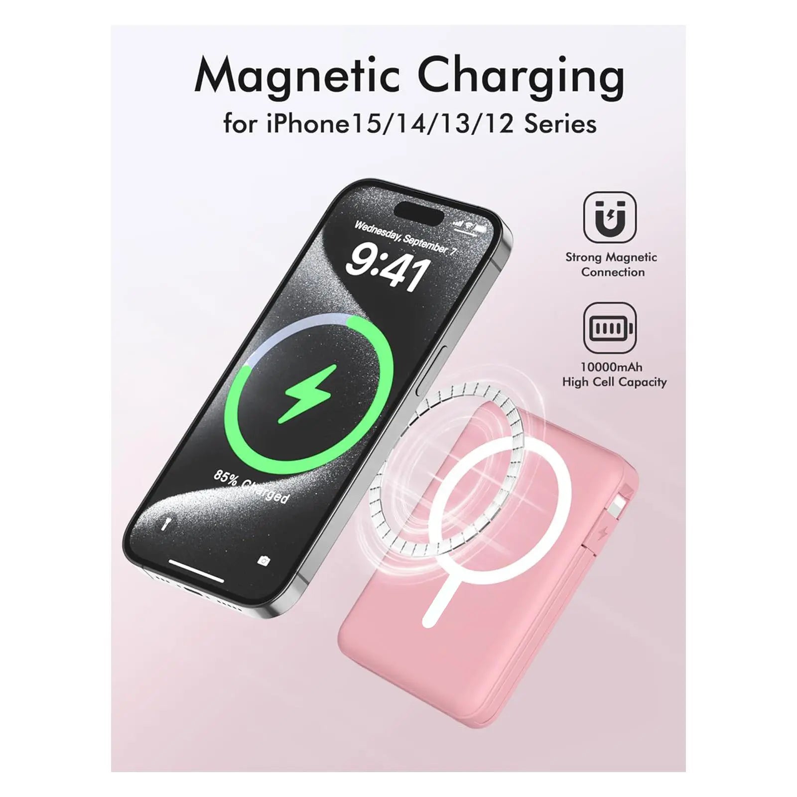 10000mAh Magnetic MagSafe Power Bank, Wireless Charger with LED Display, Dual USB-C & Lightning Cables, USB Output, Portable Mobile Device Accessories for iPhone 17/16/15/14/13/12 Series
