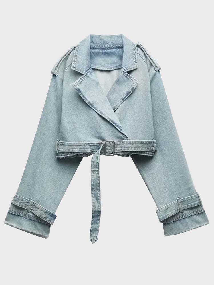 Belted Denim Short Coat