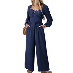 Dokotoo Women's Casual Loose Overalls Jumpsuits One Piece Long Sleeve Wide Leg Long Pant Rompers With Pockets