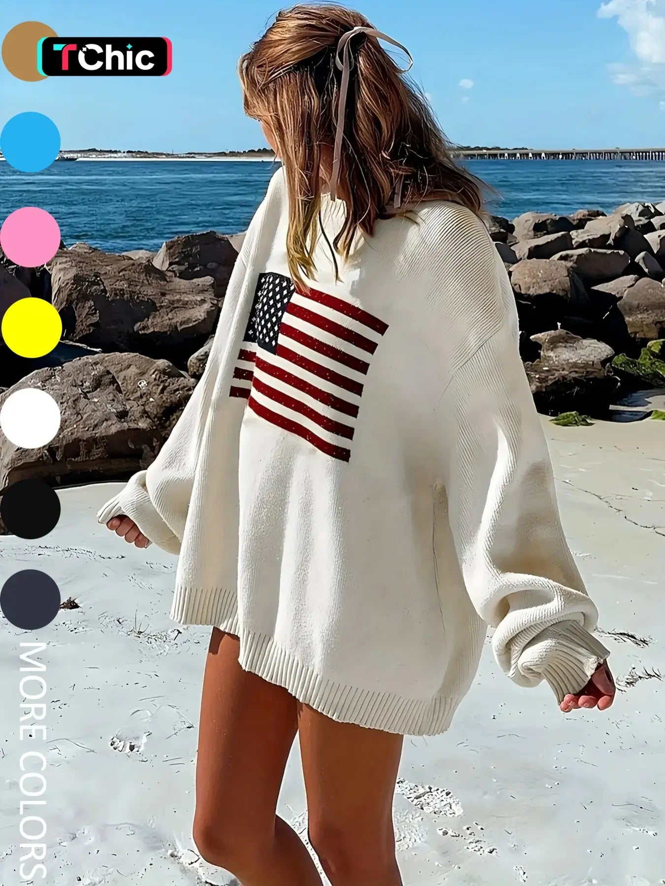 Women's Striped Print Drop Shoulder Oversized Crewneck Sweater, Street Casual Long Sleeve Round Neck Jumper for Spring & Fall, Women's Knitwear for Everyday Wear, Womenswear