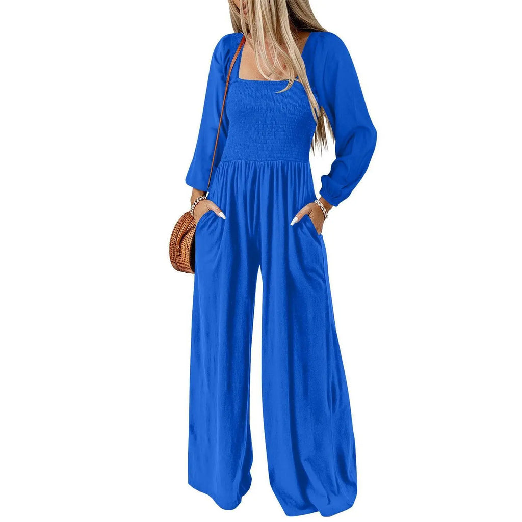Dokotoo Women's Casual Loose Overalls Jumpsuits One Piece Long Sleeve Wide Leg Long Pant Rompers With Pockets