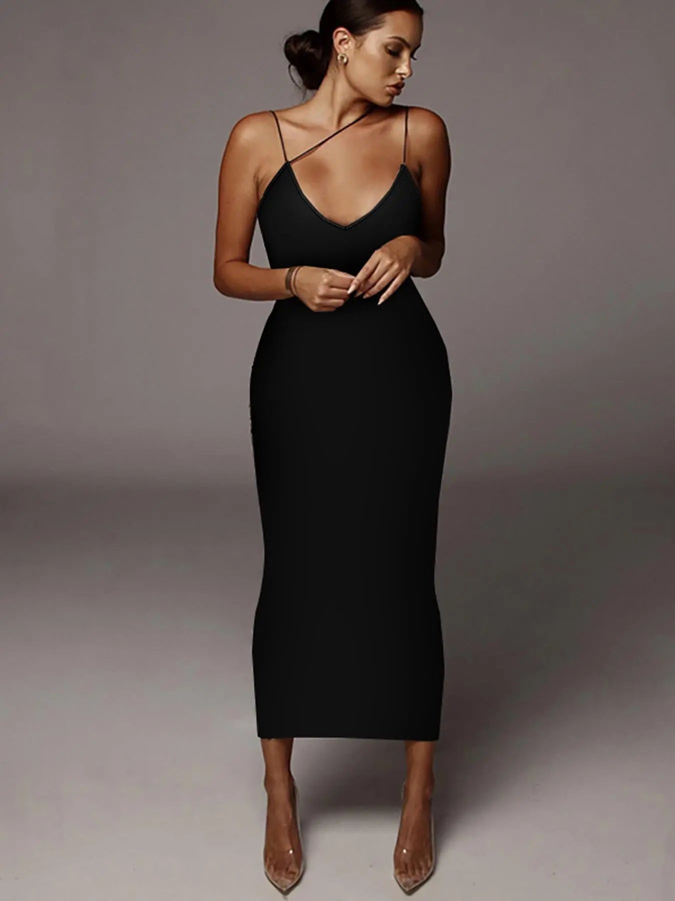 Women's All Over Leopard Print Asymmetrical Cami Dress, Elegant Sleeveless Spaghetti Strap Bodycon Dress for Party Club Night Out, Fashion Chic Sundress, Ladies Summer Clothes, Midi Dress, Womenswear (Light&thin fabic）