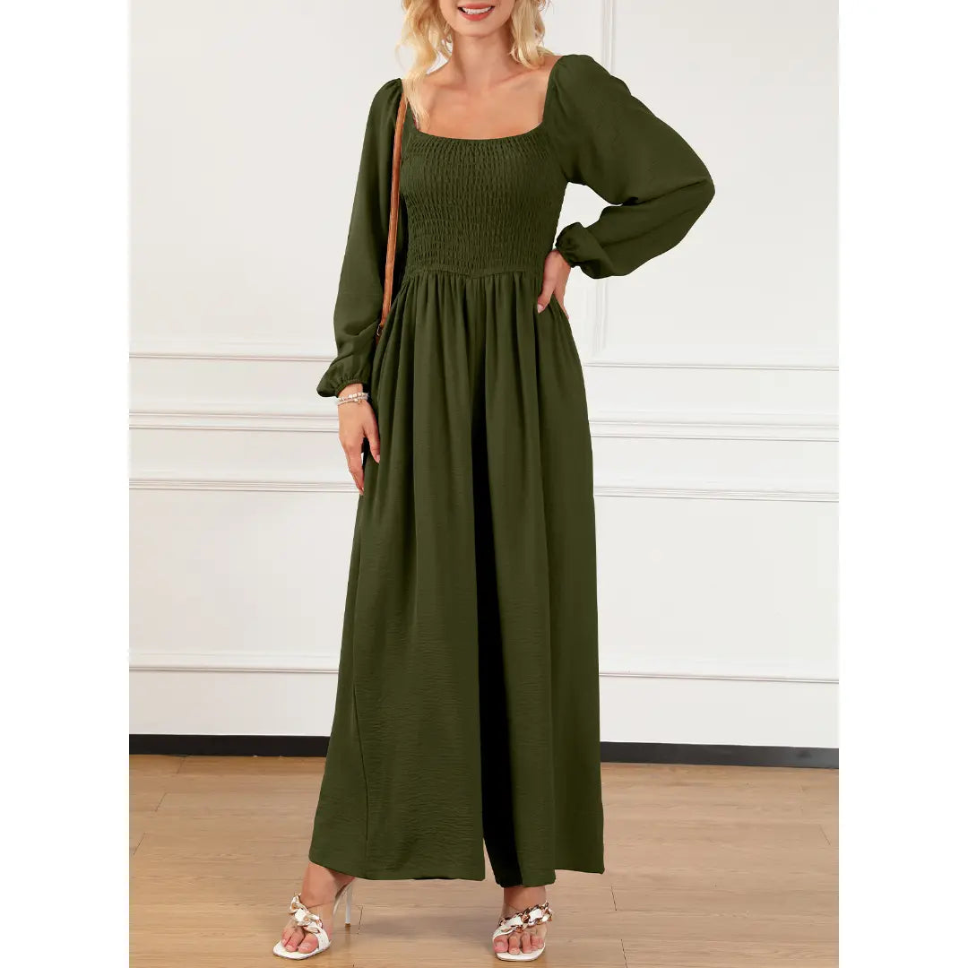 Dokotoo Women's Casual Loose Overalls Jumpsuits One Piece Long Sleeve Wide Leg Long Pant Rompers With Pockets