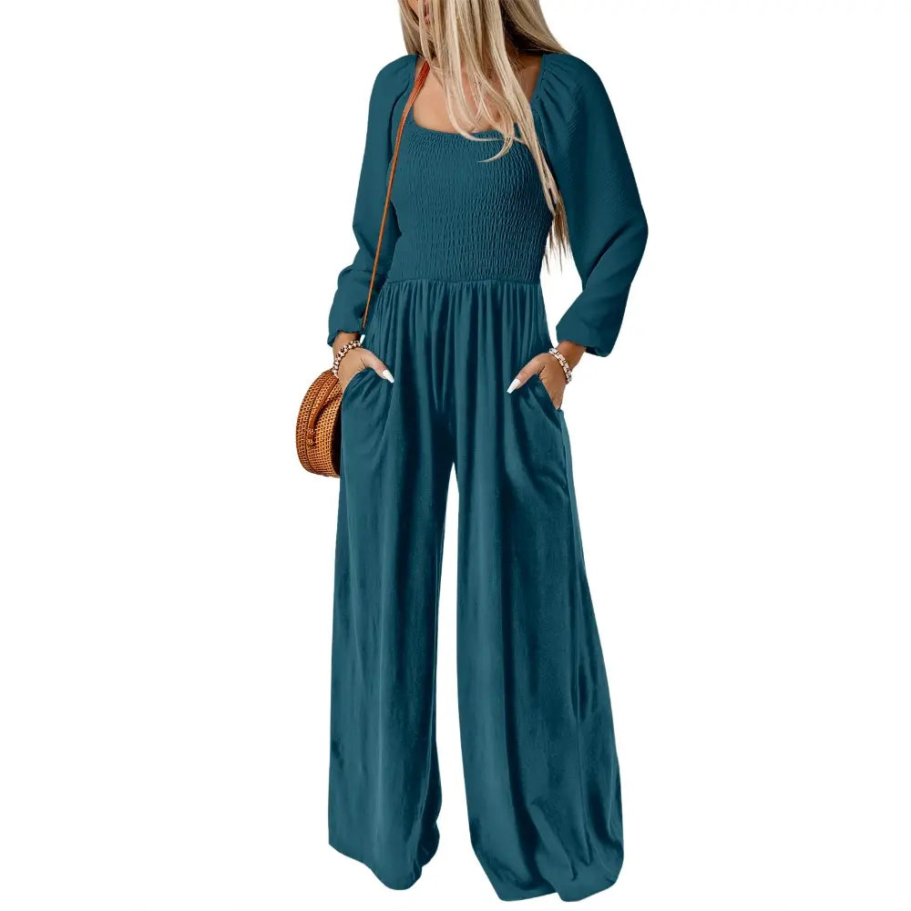 Dokotoo Women's Casual Loose Overalls Jumpsuits One Piece Long Sleeve Wide Leg Long Pant Rompers With Pockets