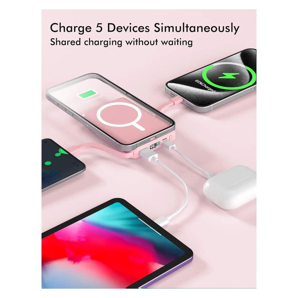 10000mAh Magnetic MagSafe Power Bank, Wireless Charger with LED Display, Dual USB-C & Lightning Cables, USB Output, Portable Mobile Device Accessories for iPhone 17/16/15/14/13/12 Series
