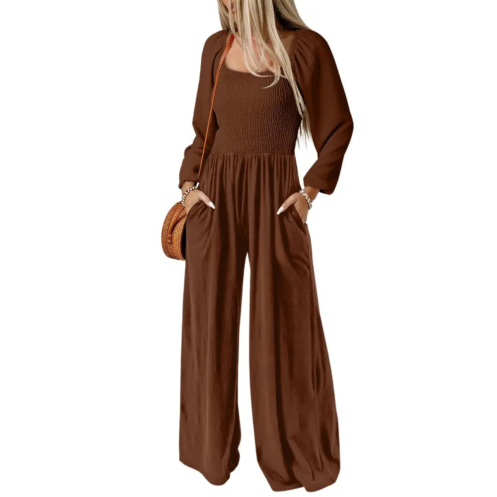 Dokotoo Women's Casual Loose Overalls Jumpsuits One Piece Long Sleeve Wide Leg Long Pant Rompers With Pockets