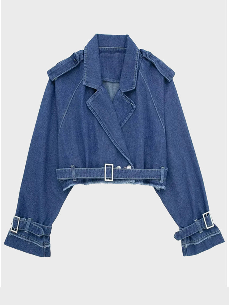 Belted Denim Short Coat