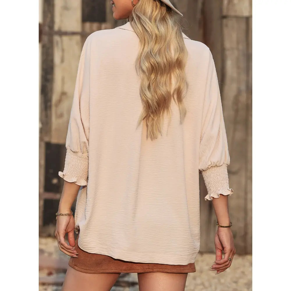 Dokotoo Women's V-Neck 3/4 Sleeve Oversized Tunic Tops Casual Summer Blouses Fitted Shirts 100% Polyester Comfortable Fabric