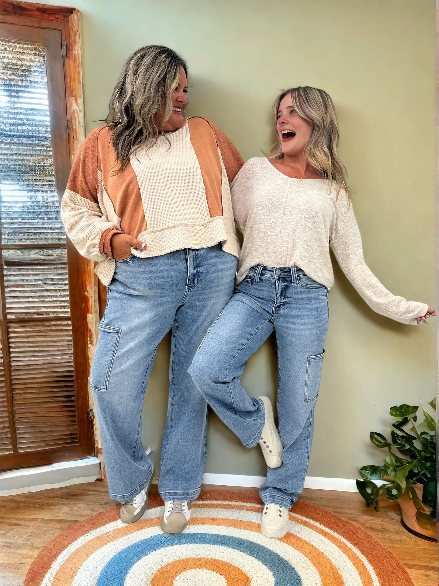 Leila High Rise Tummy Control Cargo Straight Jeans