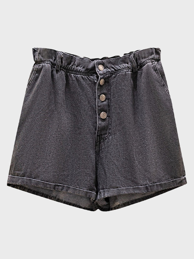 Plus Size Elastic Waist Wide Leg Denim Shorts