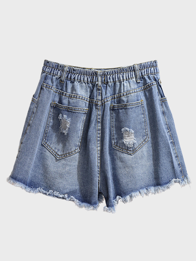 Plus Size Ripped Raw Edge Shorts