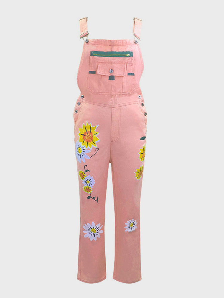 Euro-American Printed Denim Overalls