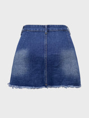 Buttoned Ripped Denim Skirt