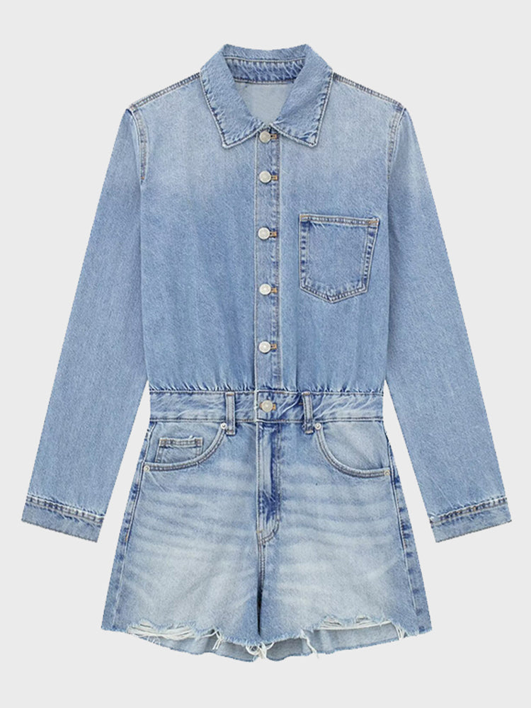 Denim Lapel Jumpsuit