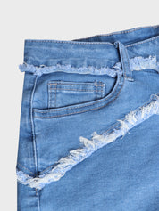 Euro-American Stitched High Waist Denim Shorts