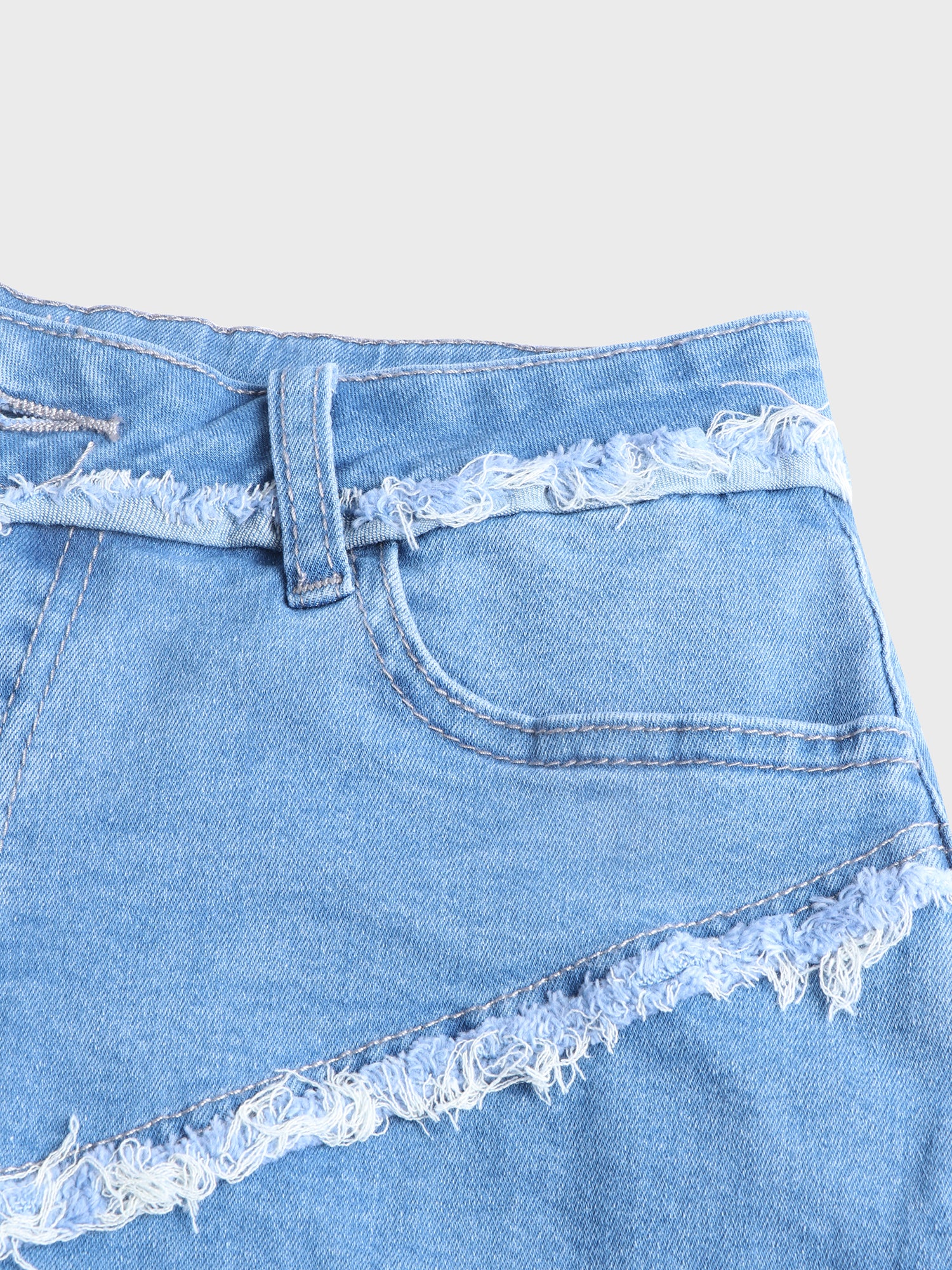 Euro-American Stitched High Waist Denim Shorts